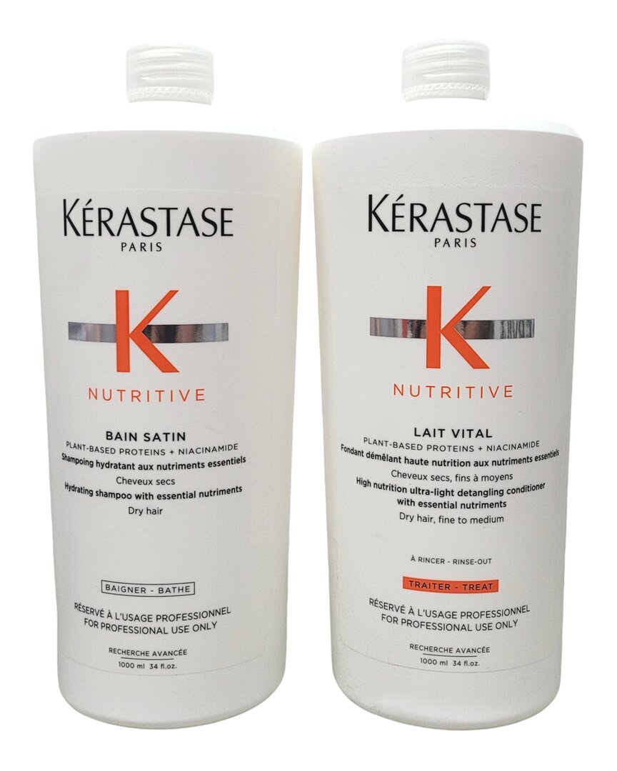 Kerastase Kérastase Unisex 2 X 34oz Liter Bain Satin Shampoo & Lait Vital Conditioner Duo In White