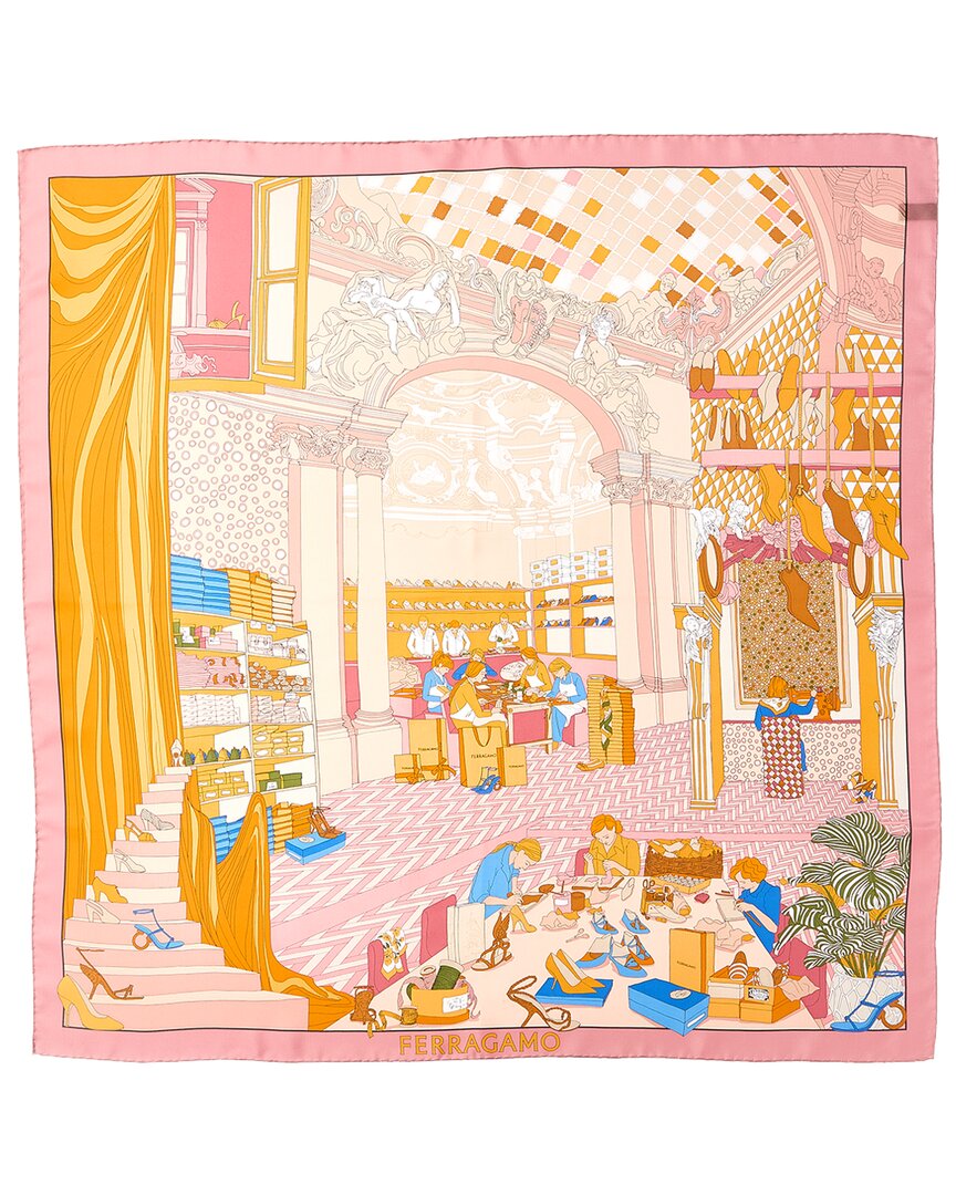 Ferragamo Graphic-print Silk Scarf In Pink