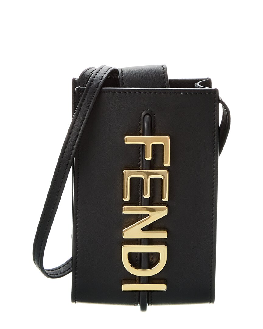 Fendi Graphy Leather Phone Pouch In Black