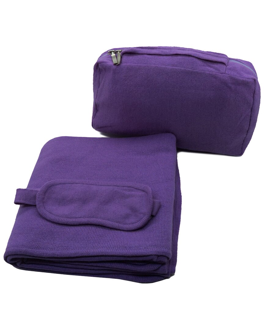 PORTOLANO PORTOLANO TRAVEL WRAP/THROW, EYEMASK AND ZIPPER BAG WITH HANDLE IN SOLID COLOR