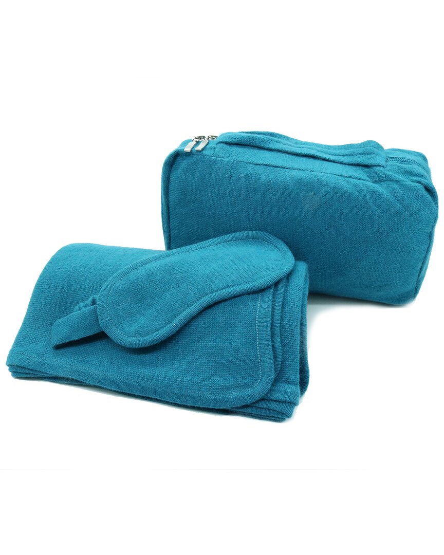 Portolano Travel Wrap/throw, Eyemask And Zipper Bag With Handle In Solid Color In Teal