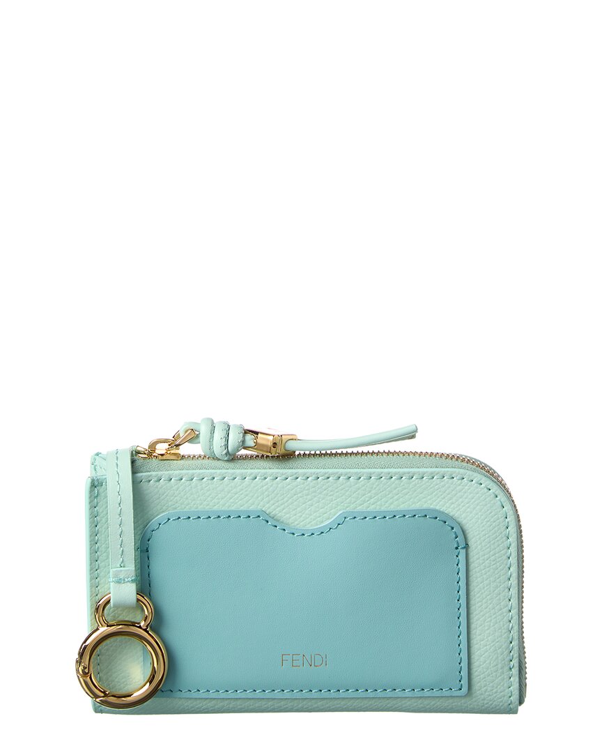 Fendi Ff Diamond Leather Coin Purse In Blue