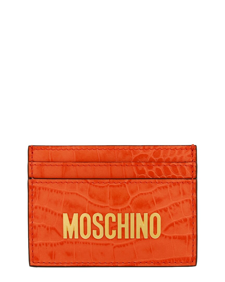 MOSCHINO CROC-EMBOSSED LEATHER CARD CASE