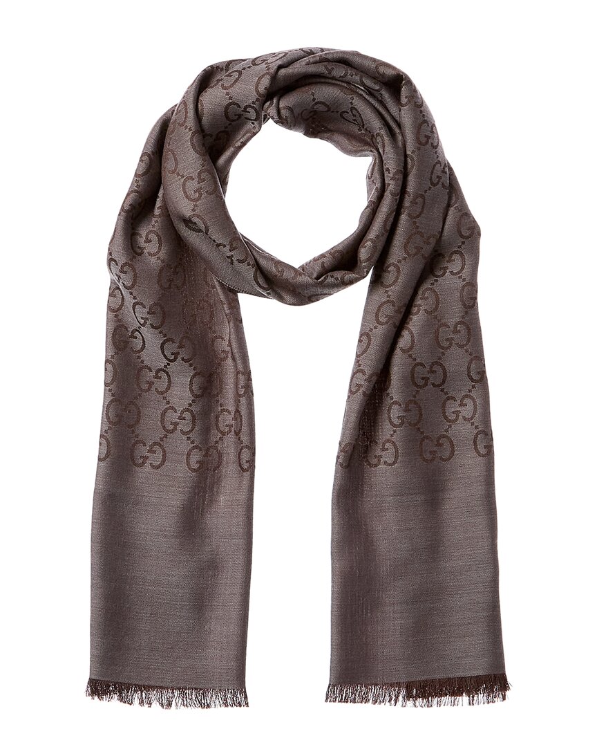 Gucci Logo Small Jacquard Wool & Silk-Blend Scarf Women's Grey | eBay
