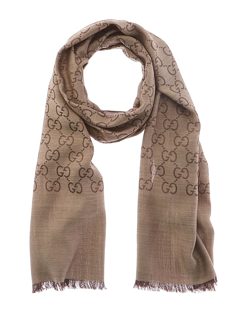 Gucci Gg Wool & Silk-blend Scarf In Brown