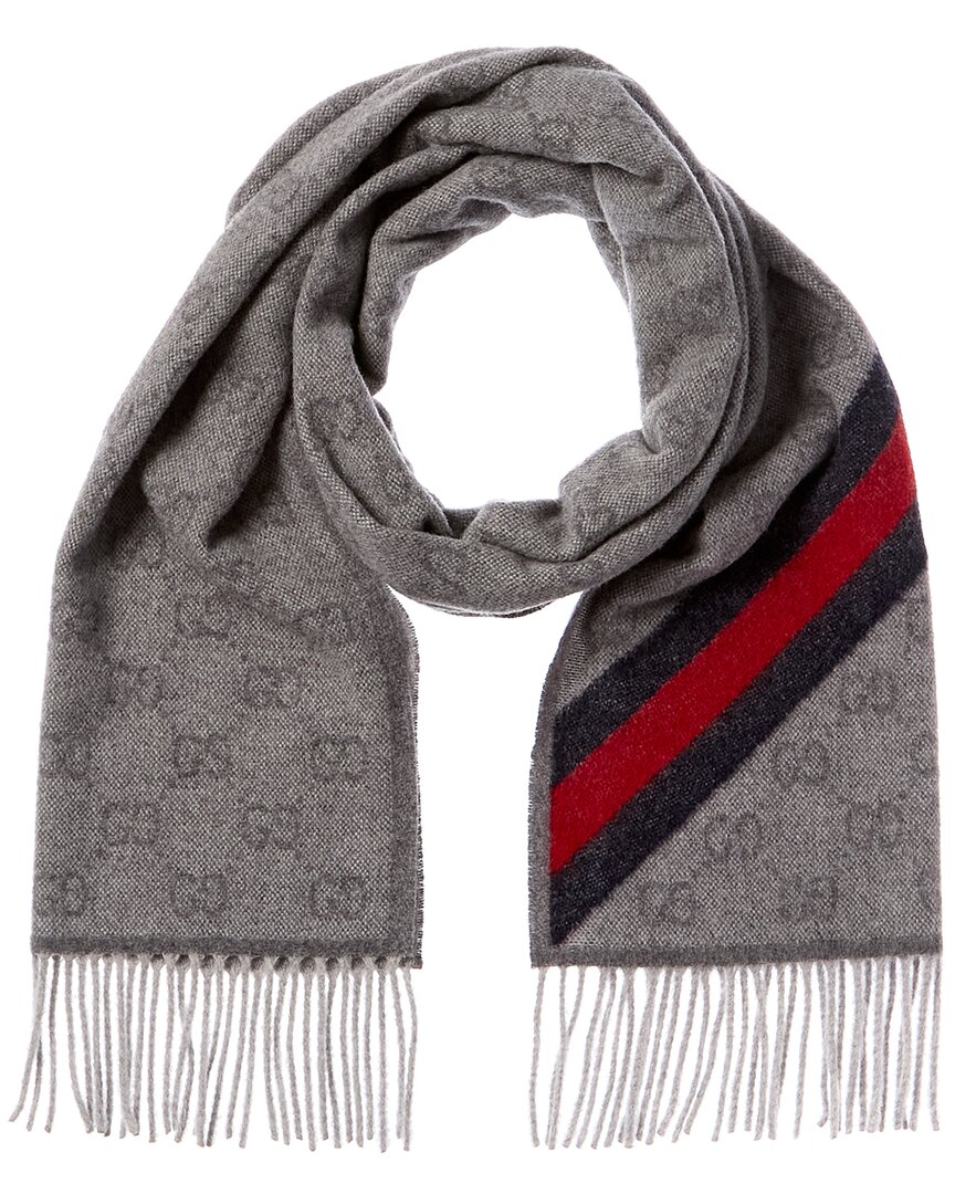 Gucci Gg Wool Scarf In Grey