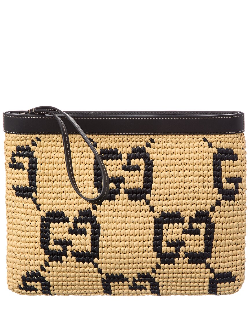 Gucci Gg Leather-trim Pouch In Neutral