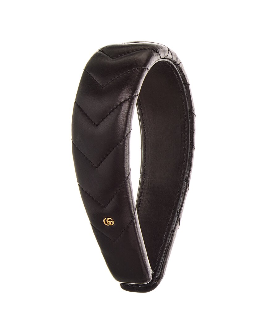 Gucci Interlocking G Matelasse Leather Headband In Black