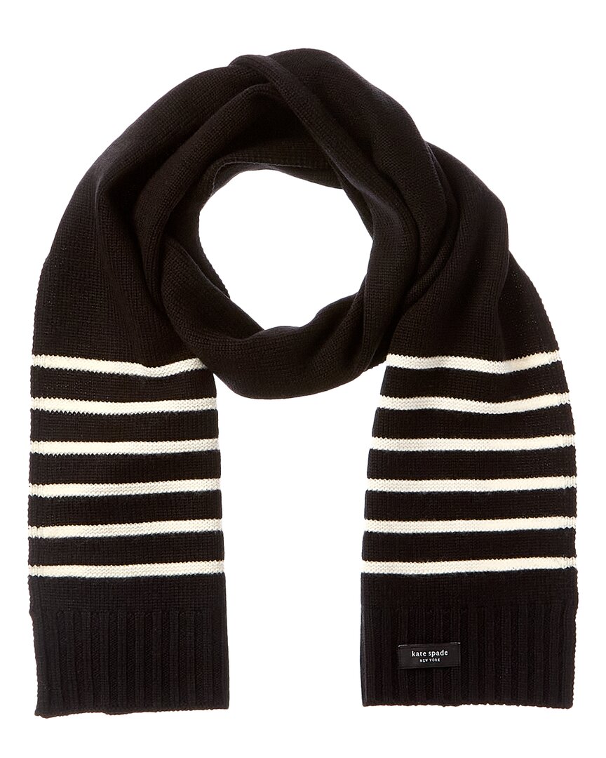 Kate Spade New York Modern Stripe Ottoman Knit Wool-blend Scarf In Black