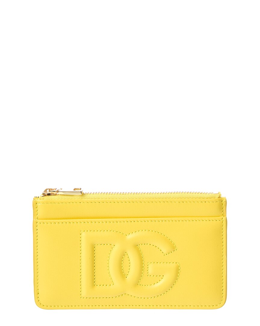 Shop Dolce & Gabbana Dg Logo Medium Leather Card Holder In Yellow
