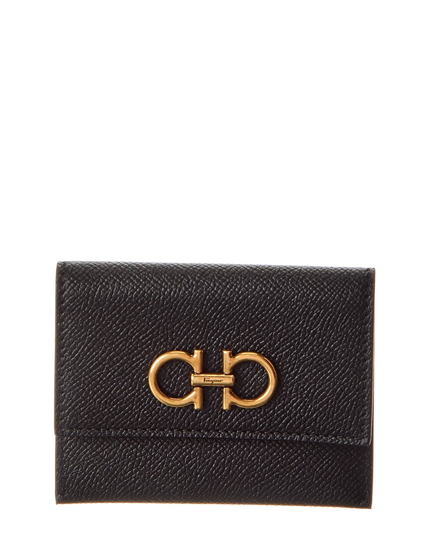 Ferragamo Gancini Leather Card Holder In Black
