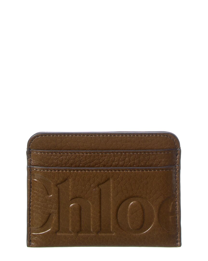 Chloé Logo Leather Card Case In Brown