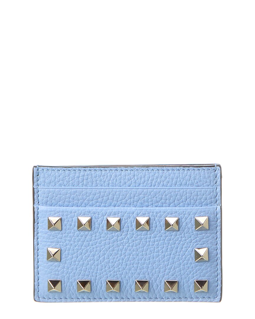 Shop Valentino Rockstud Grainy Leather Card Holder In Blue