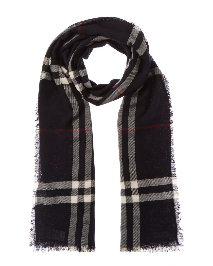 Burberry Wide Check Wool Scarf In Black