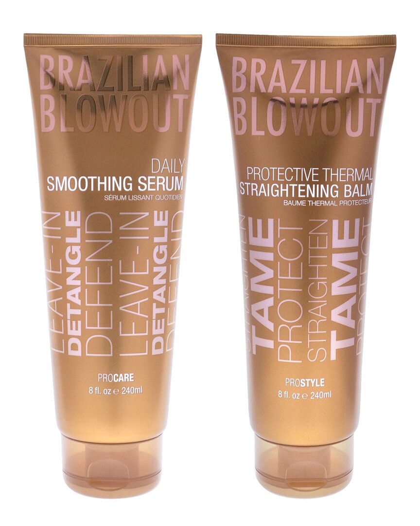 Brazilian Blowout Acai Daily Smoothing Serum & Protective Thermal Straightening Balm In Brown