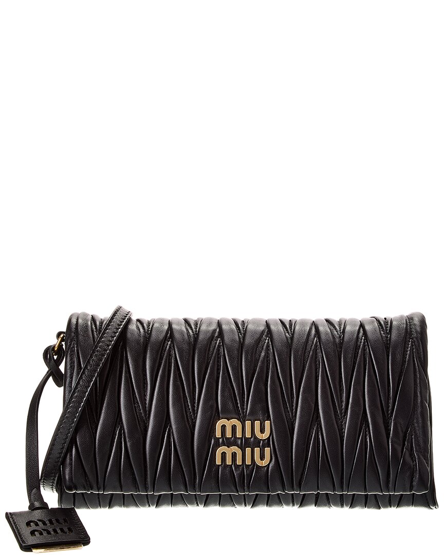 Miu Miu Logo Matelasse Leather Crossbody In Black