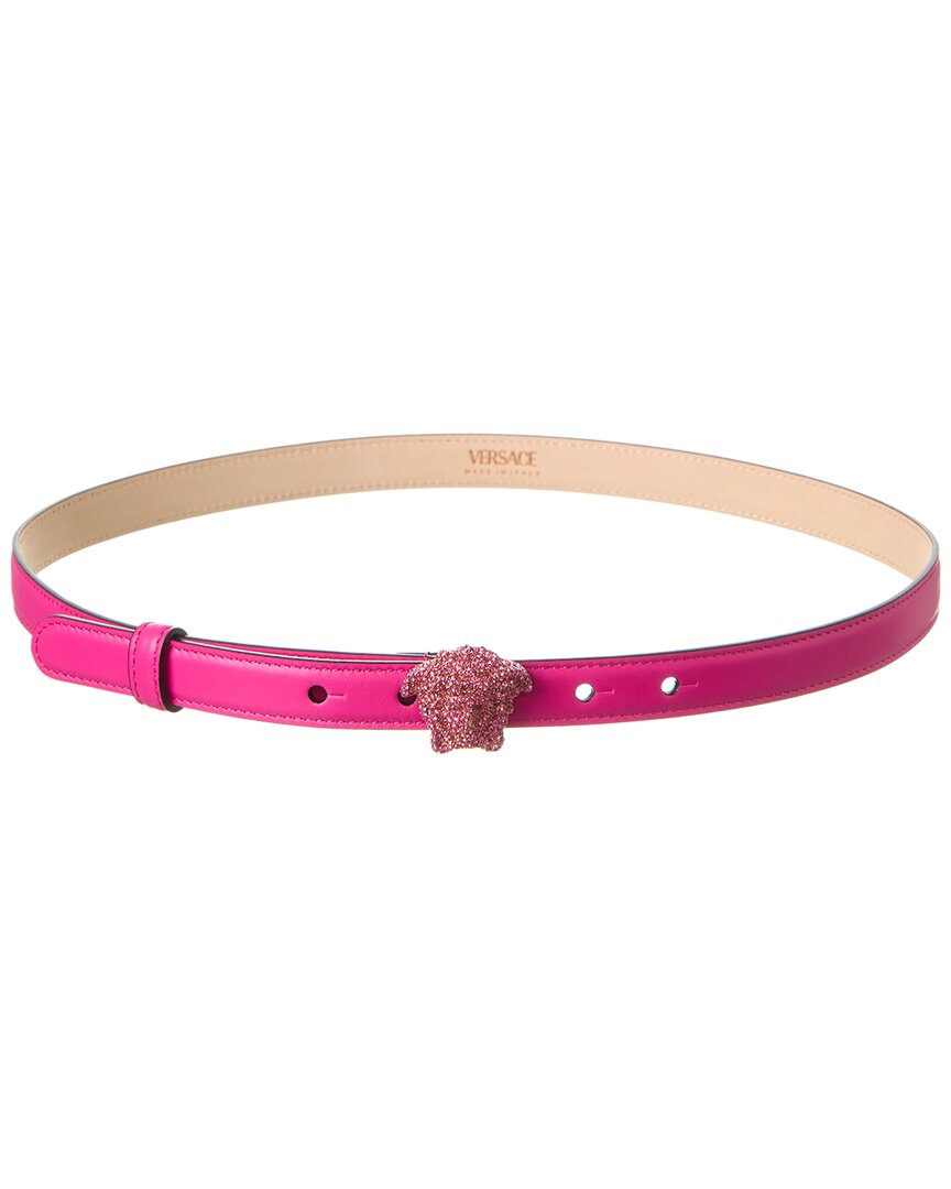 Shop Versace Medusa Crystal Leather Belt In Pink