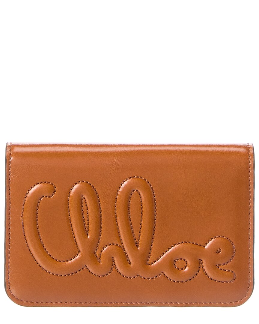 Chloé Logo Leather Card Case In Brown