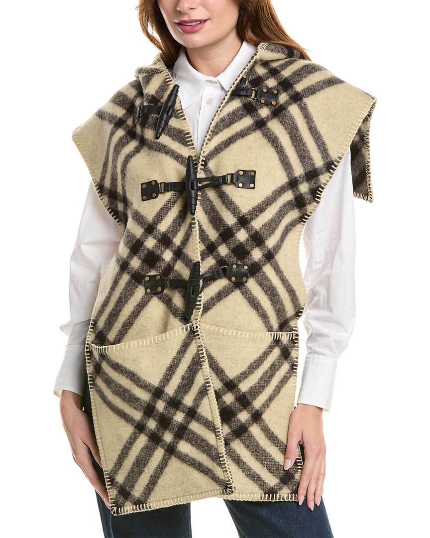 Burberry Check Wool Cape In Brown
