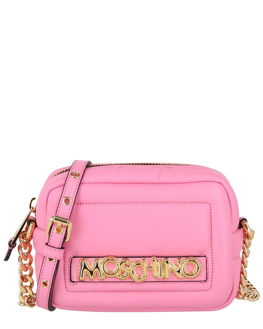 Moschino Balloon Lettering Leather Crossbody In Pink
