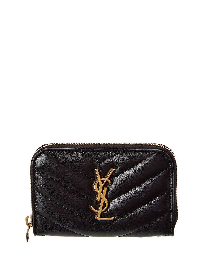 Saint Laurent Cassandre Leather Zip Around Wallet In Black