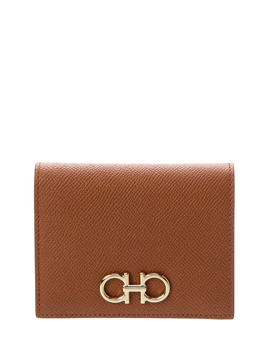 Ferragamo Gold/Pink Gancini Leather Card Case