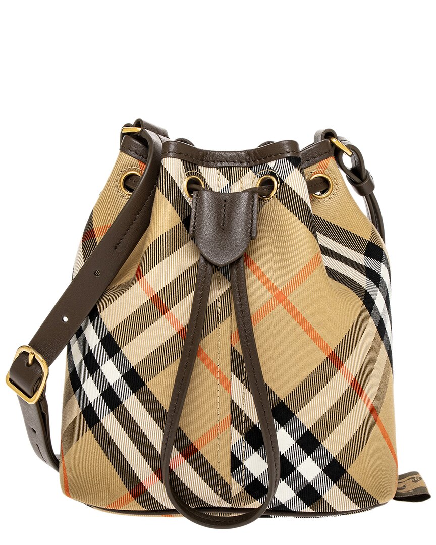 Burberry Medium Bucket Bag With Check Pattern In Brown