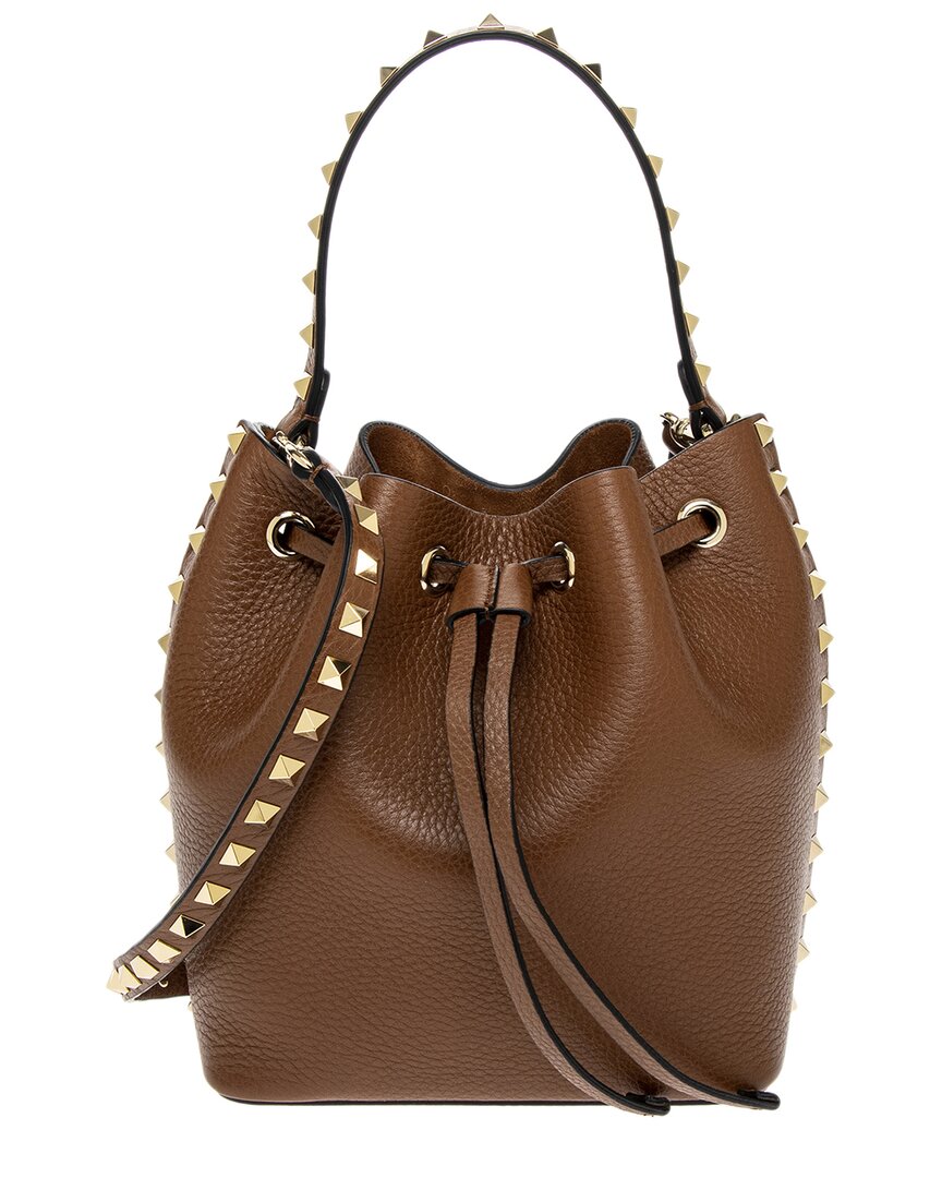 Valentino Rockstud Grainy Leather Bucket Bag