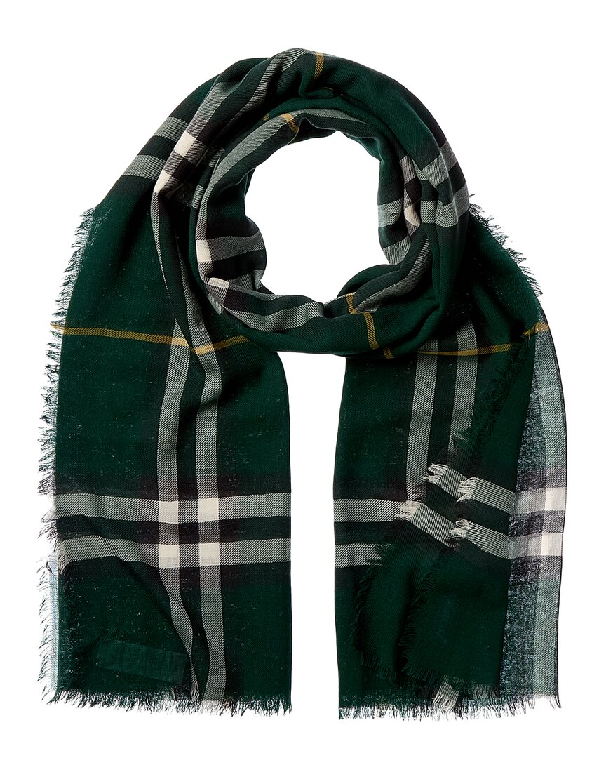 Burberry Check Wool Scarf In Green