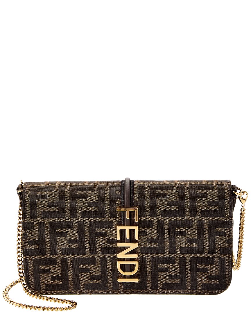 Fendi Graphy Ff Canvas & Leather Wallet On Chain In Brown