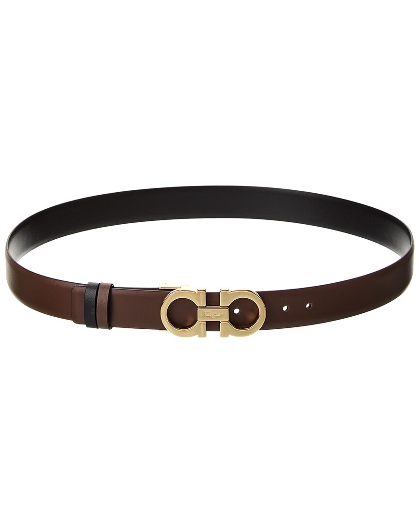 Ferragamo Gancini Reversible & Adjustable Leather Belt In Black