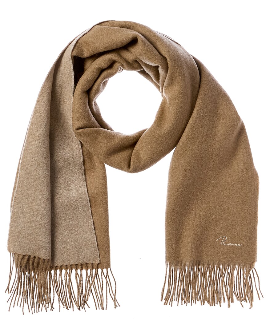 Reiss Womens Camel Picton Logo-embroidered Wool-cashmere Blend Scarf