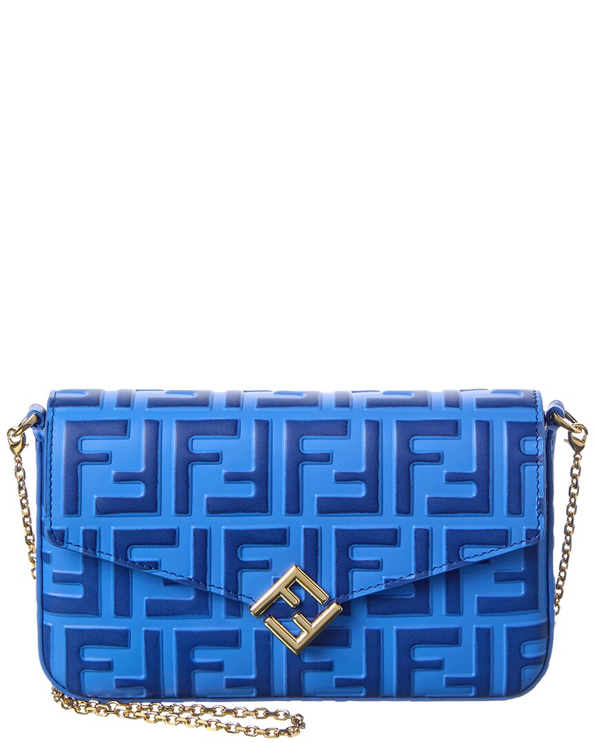 Fendi Ff Diamonds Leather Wallet On Chain In Blue