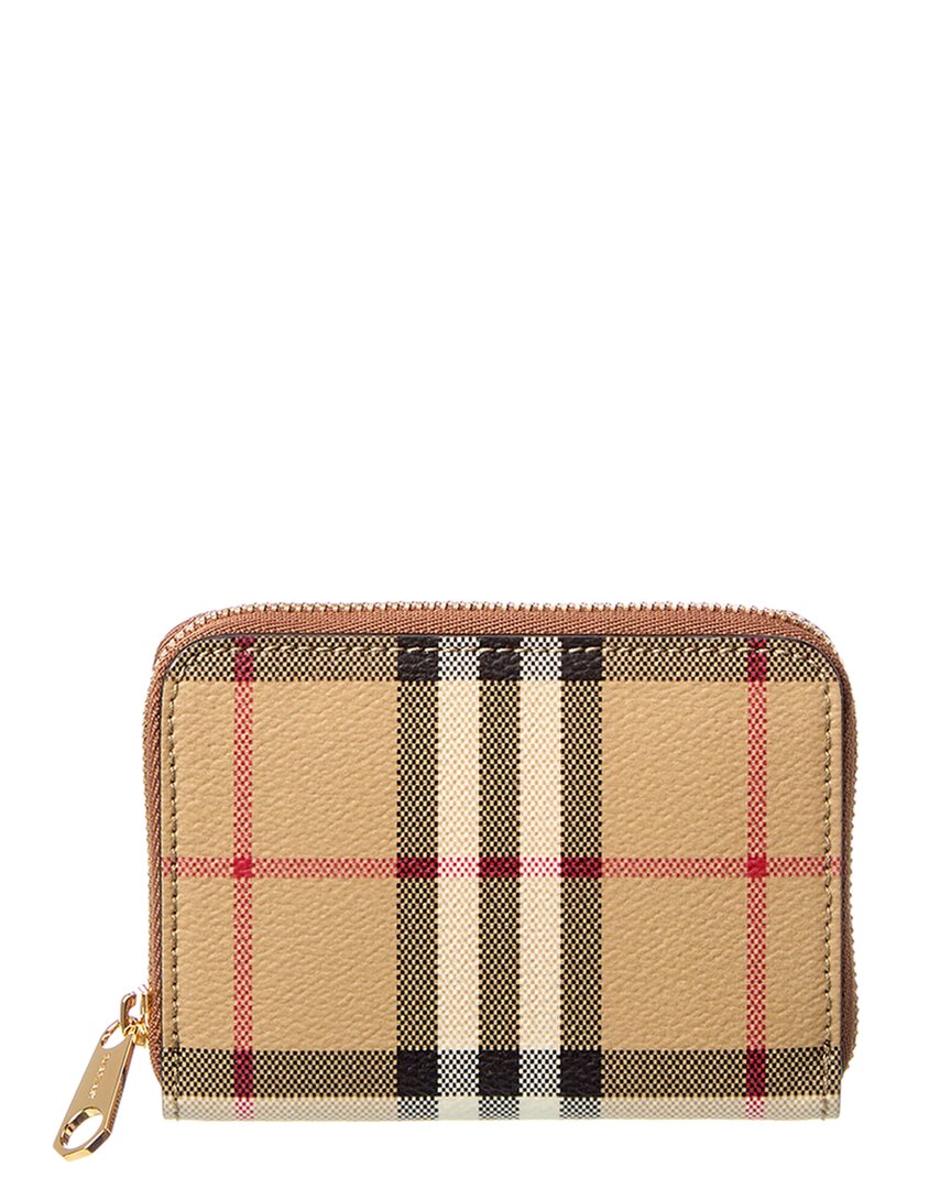 Burberry Checkered Pattern Canvas Wallet In Brown