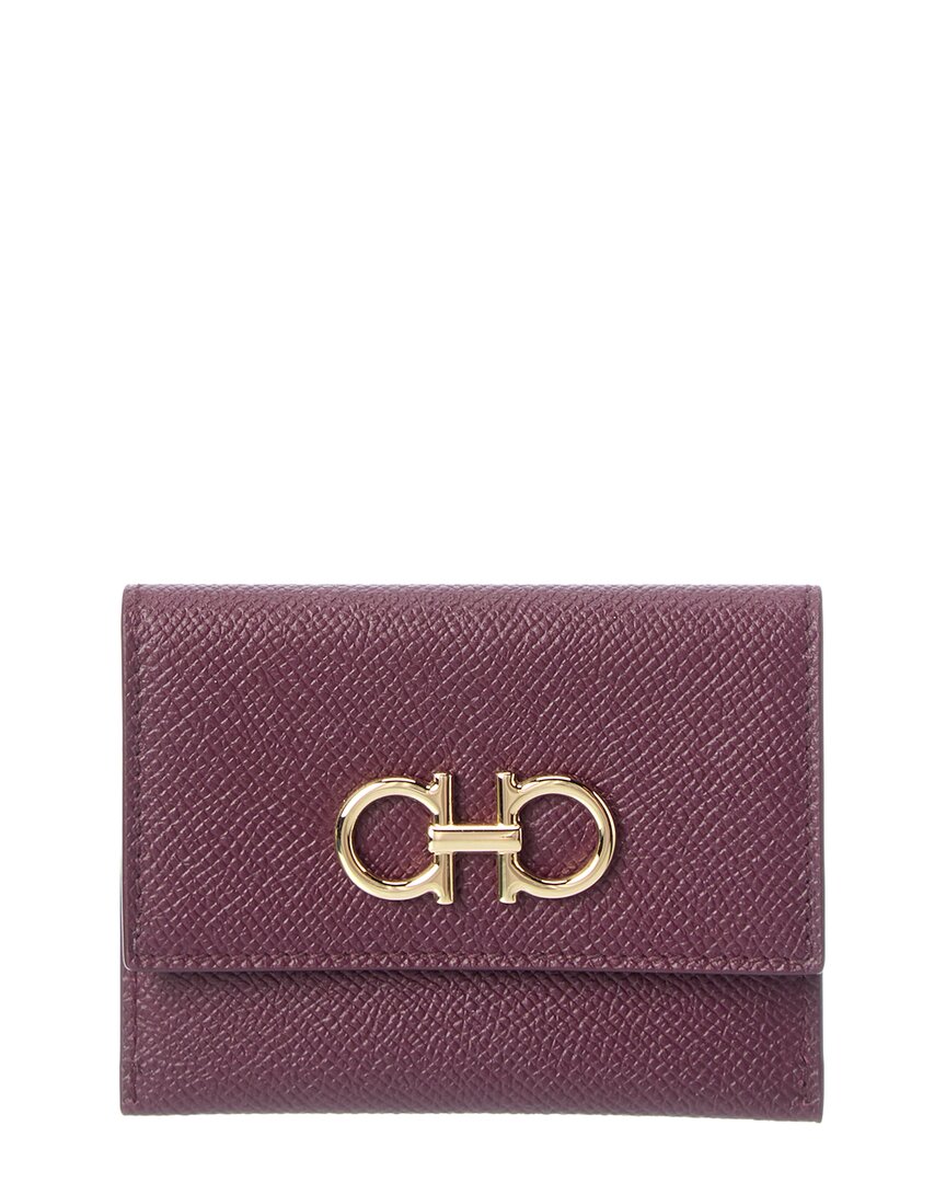 Ferragamo Gancini Leather Card Case In Burgundy