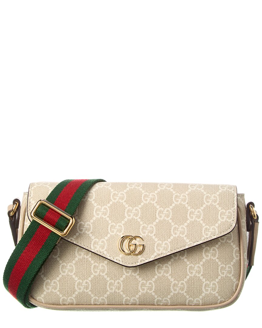 Gucci Ophidia Mini Gg Supreme Canvas & Leather Shoulder Bag In White