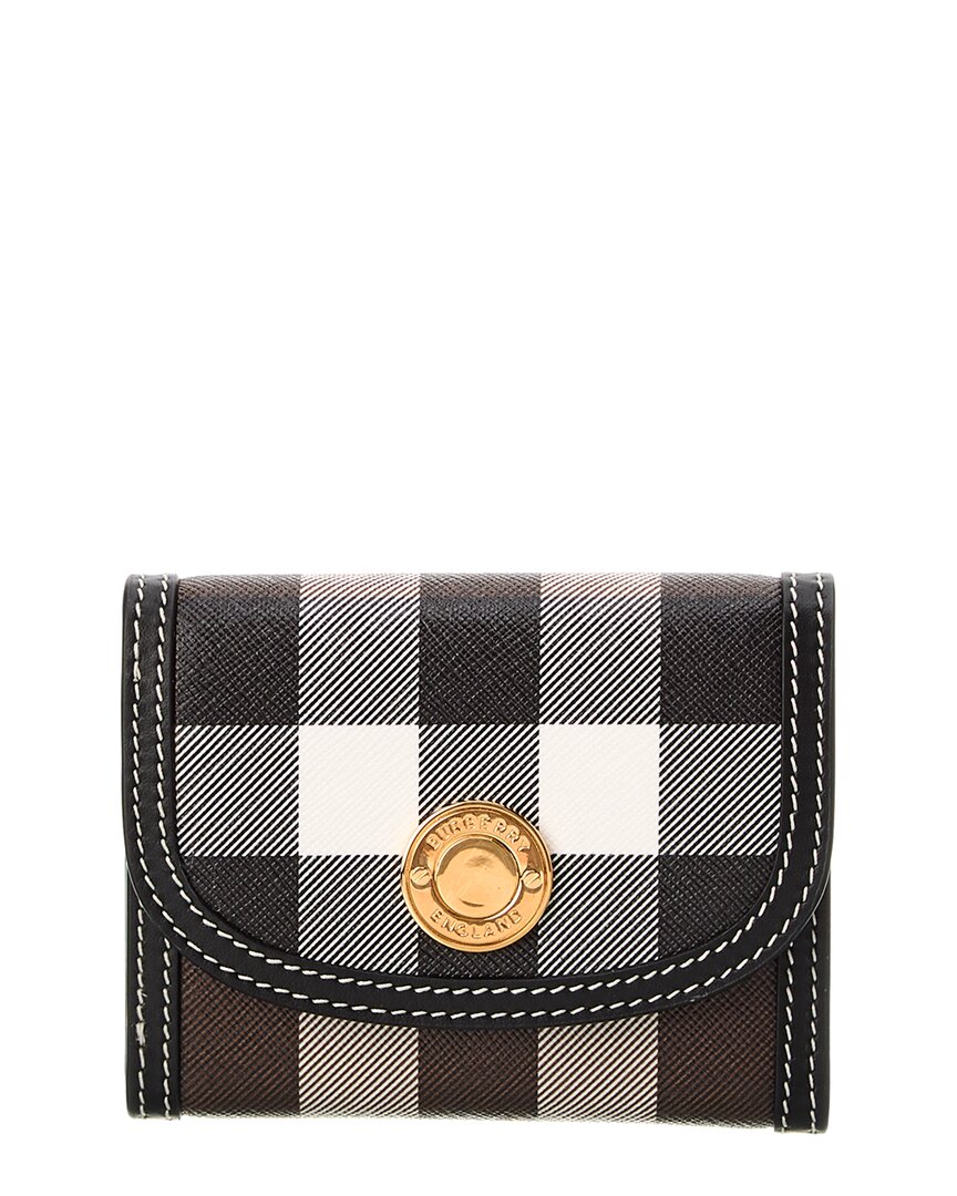 Burberry Check Print E-canvas & Leather Wallet In Brown