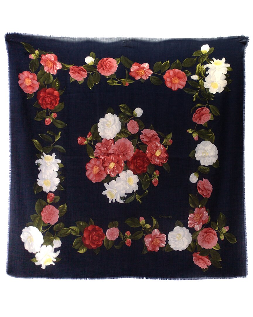 Pre-owned Chanel Silk & Cashmere-blend Camellia Flower Scarf, Never Worn (authentic )