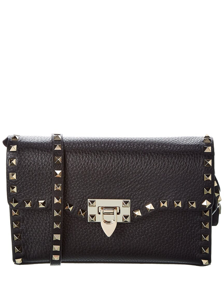 Valentino Garavani Valentino Rockstud Small Grainy Leather Crossbody In Black