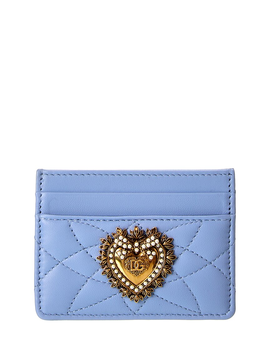Dolce & Gabbana Devotion Quilted Leather Card Holder In Blue