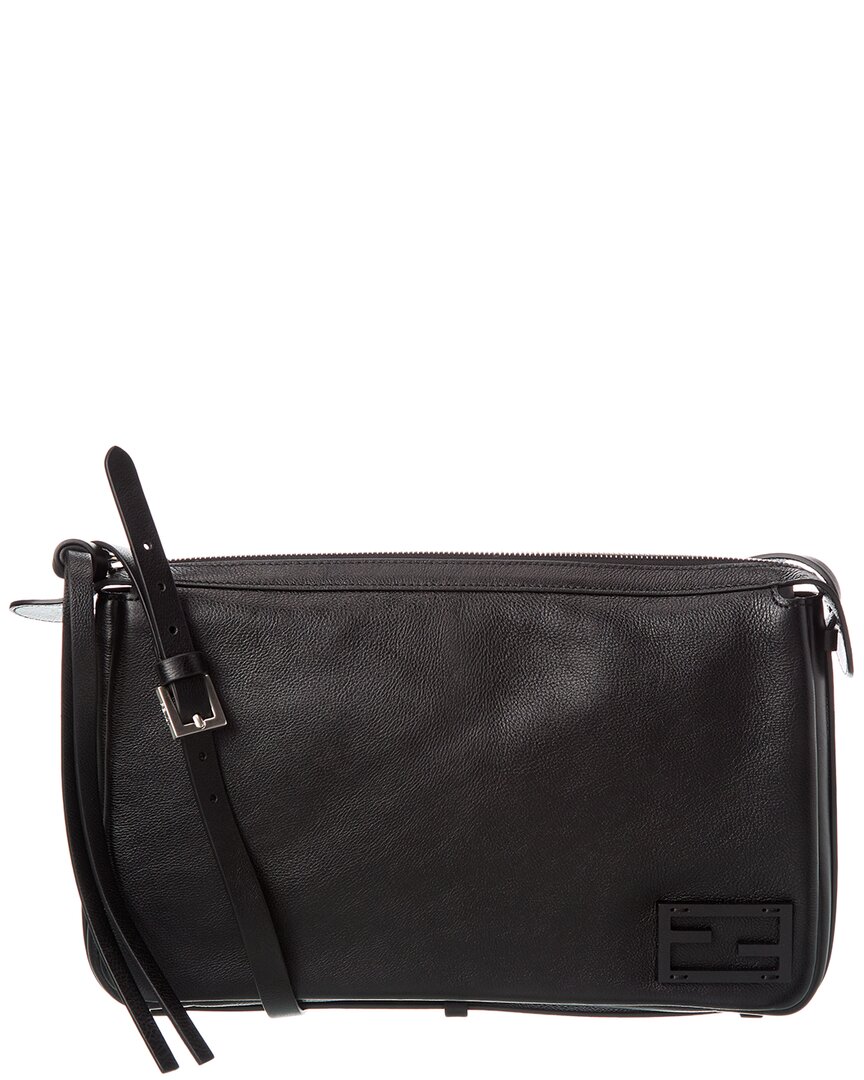 Shop Fendi Simply Medium Leather Shoulder Bag In Black