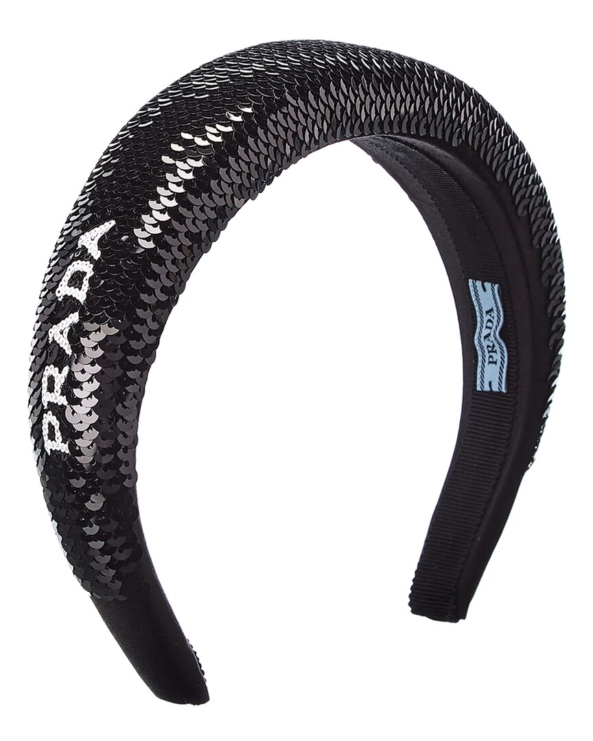 Prada Sequin-embellished Logo-detail Headband In Black