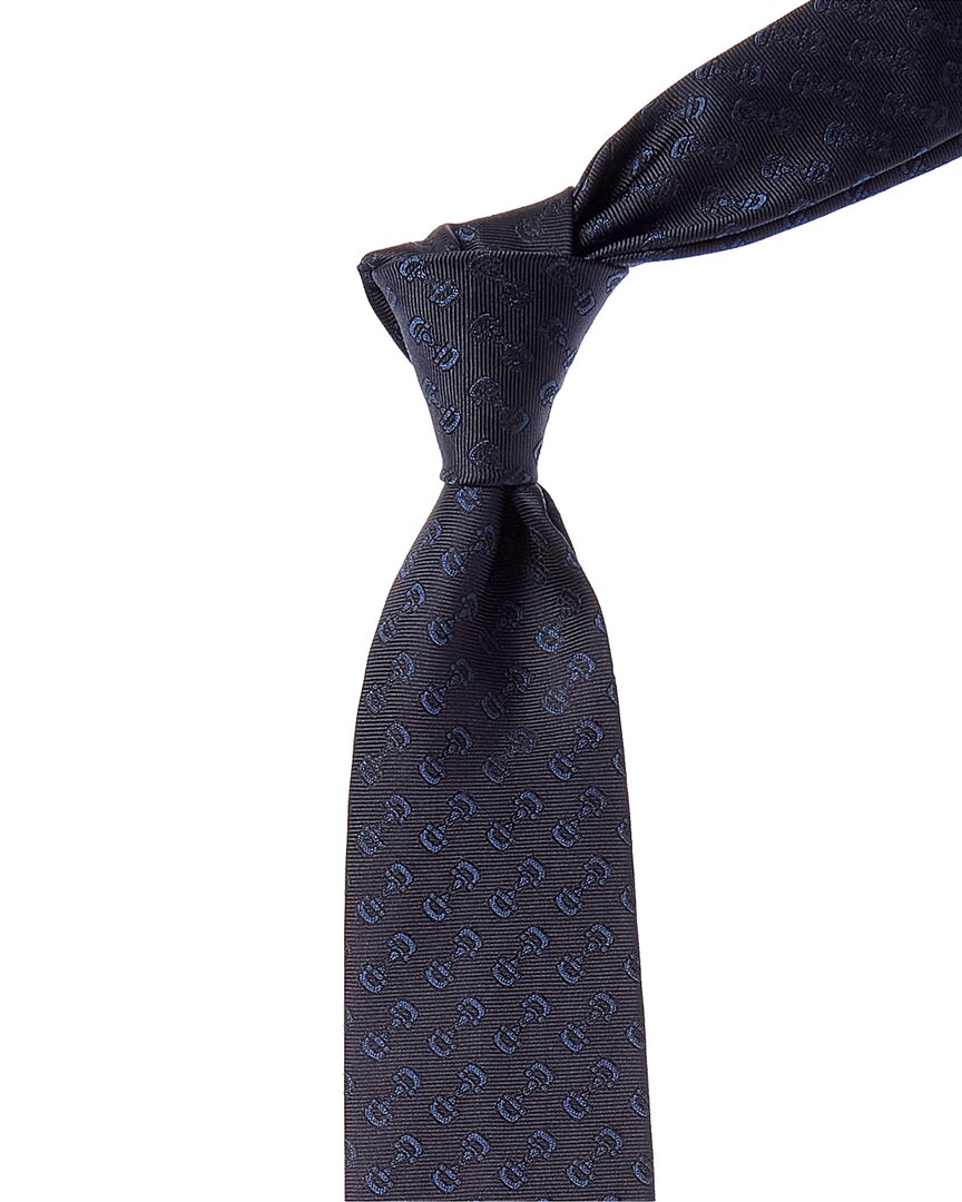 Gucci Horsebit Jacquard Silk Tie In Blue
