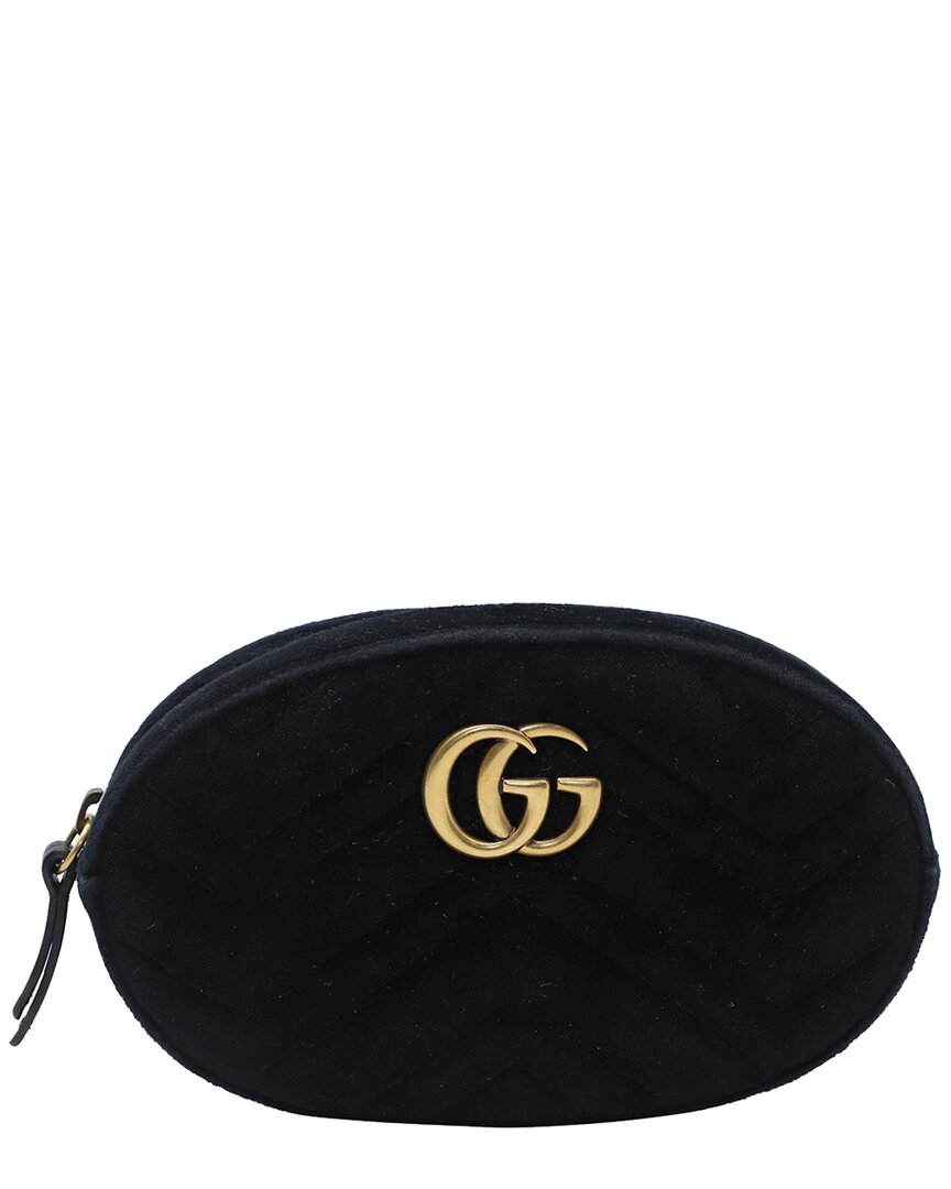 Gucci Black Matelasse Velvet Gg Marmont Belt Bag (authentic Pre-loved) In Black