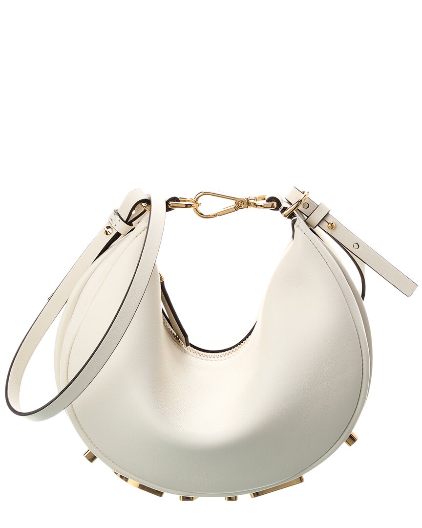 Fendi Dnu Inv Graphy Mini Leather Hobo Bag In White