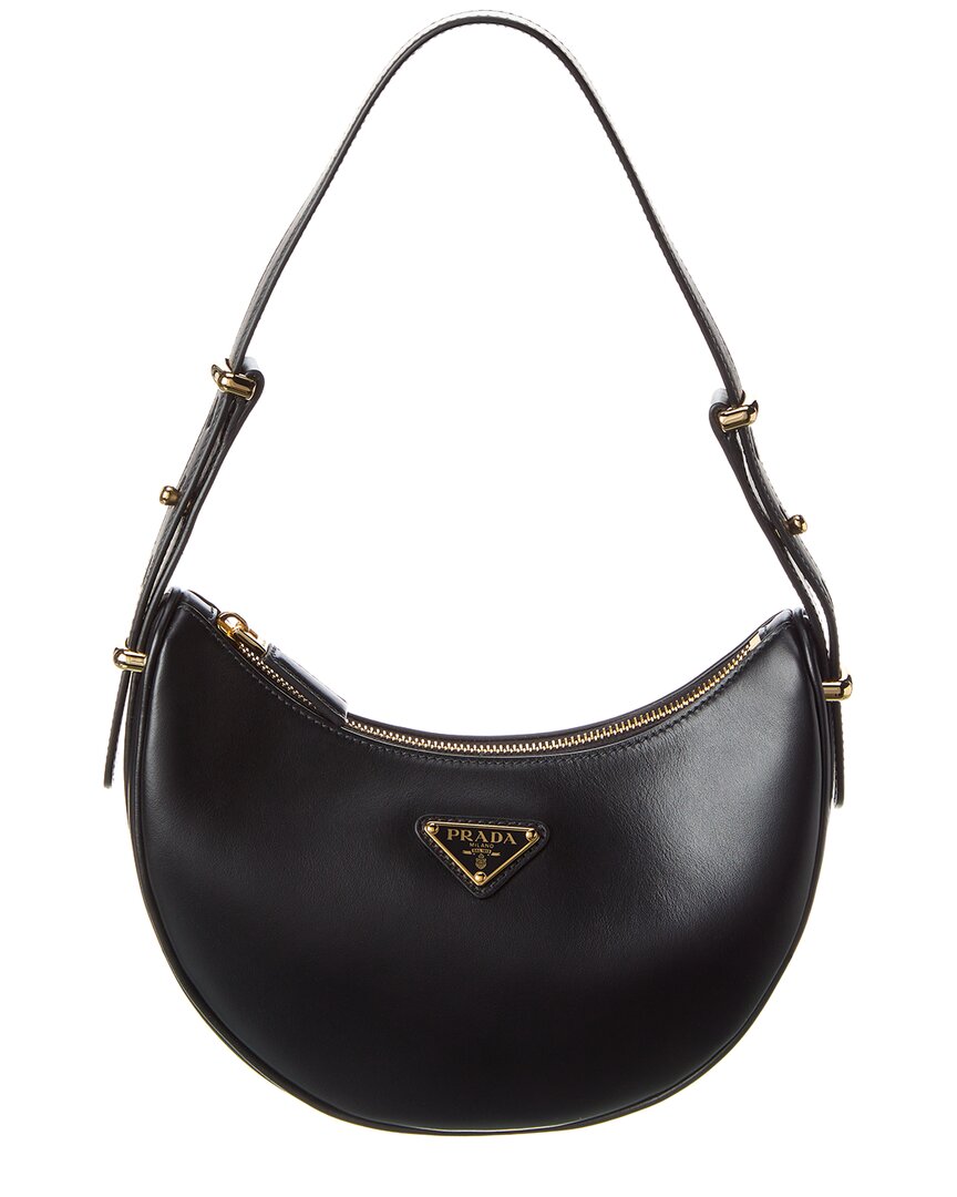 Prada Logo Leather Hobo Bag In Black