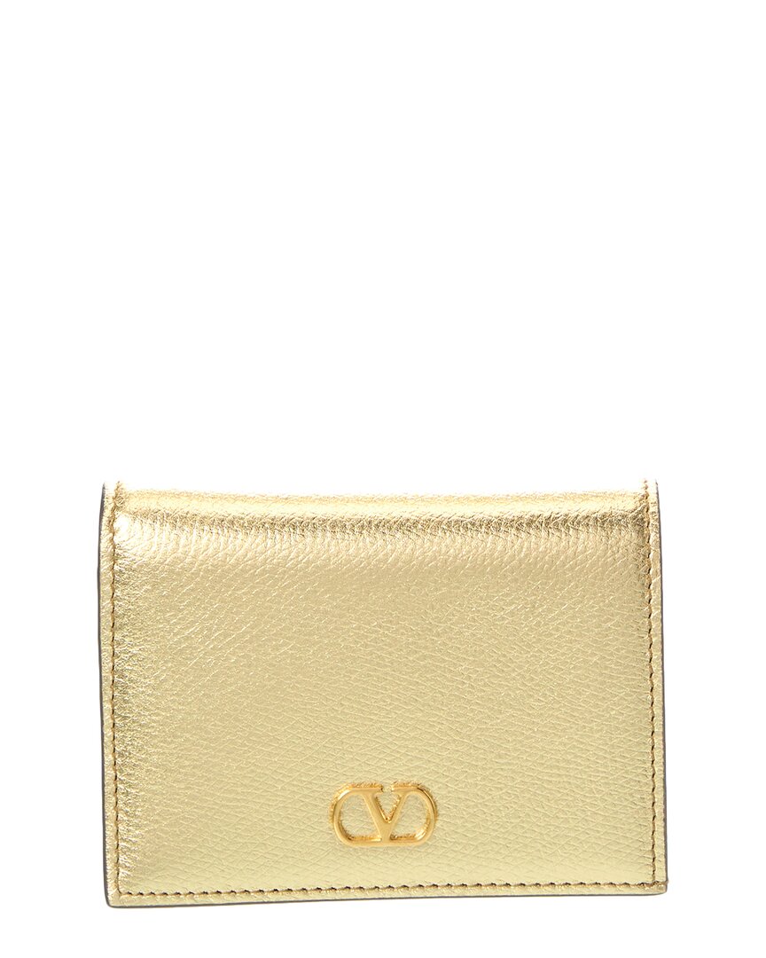Valentino Vlogo Signature Leather Card Case In Gold