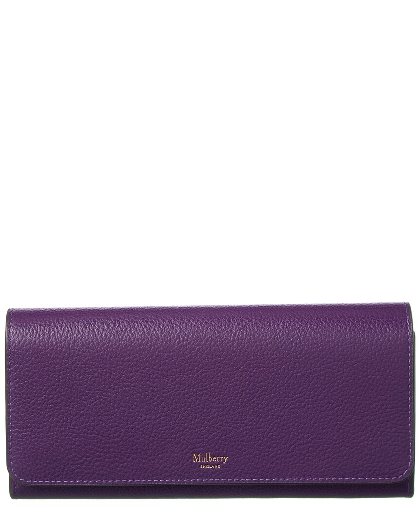 Маленький кожаный континентальный кошелек Mulberry Classic Grain женский фиолетовый 60190₽