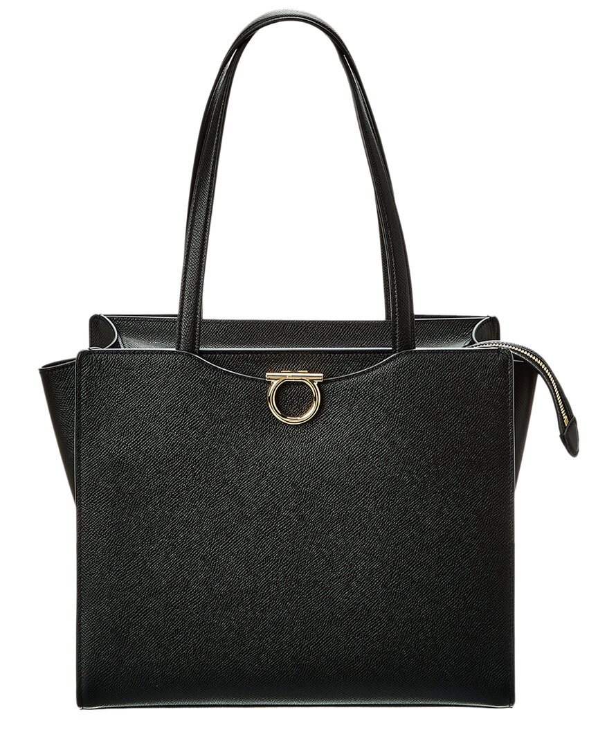 Ferragamo Carmine Textured-leather Tote In Black