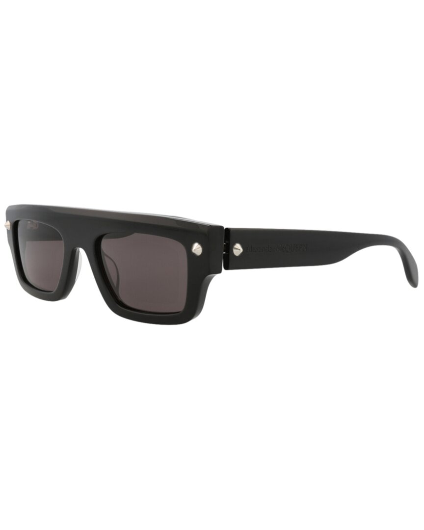Alexander Mcqueen Logo-engraved Rectangular-frame Sunglasses In Black